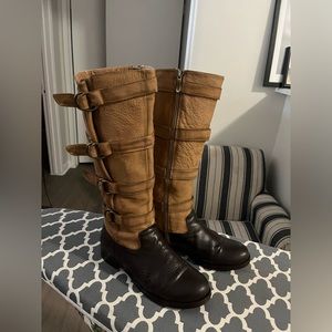 Real Leather! Beige and Brown Vintage Boots With Adjustable Calf.